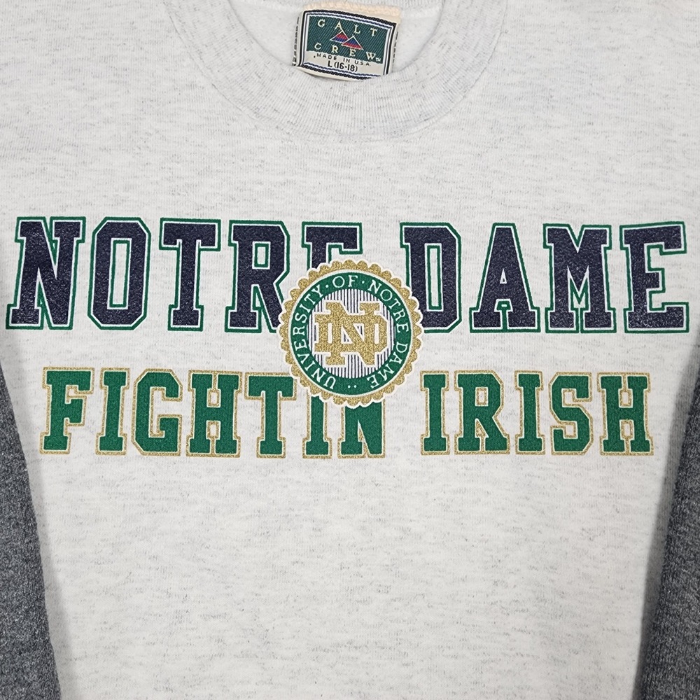 Vintage Notre Dame Fighting Irish Sweatshirt Youth L Gray Galt Crew NCAA USA - Picture 2 of 13